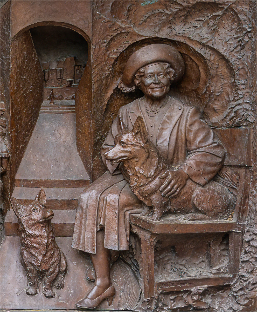 2nd Place - Bronze Relief Depicting Queen Elizabeth The Queen Mother With Her Corgis by Ben Kirby